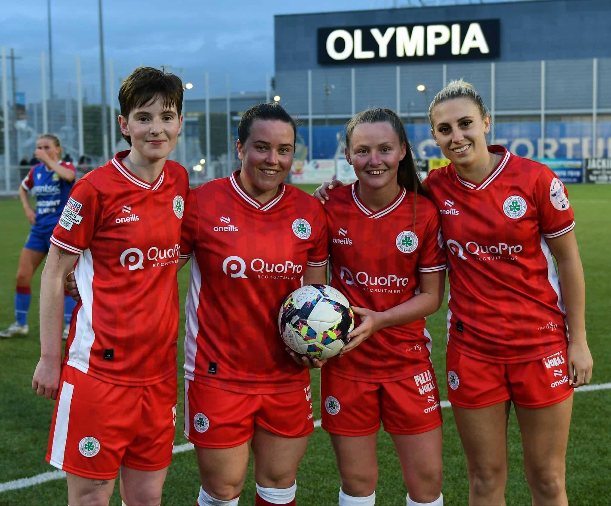 Cliftonville’s four goalscorers against Linfield; Kirsty McGuinness, Hannah Doherty, Carla Devine and Kelsie Burrows (Photo: Damien Toolan)